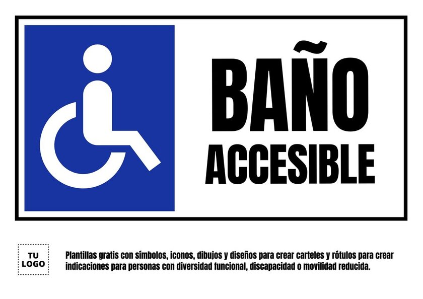 Cartel editable para baño accesible con logo de silla de ruedas