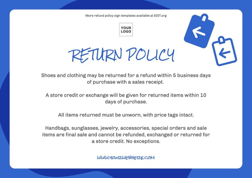 Customize a No Refund Policy sign for your business