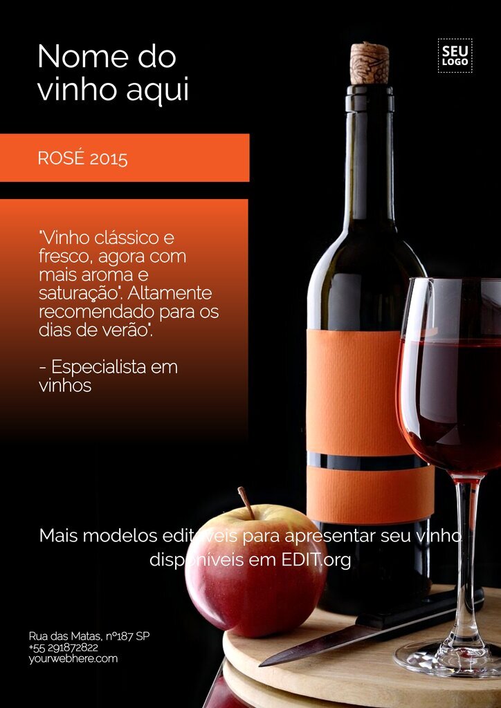 Cartaz personalizável com a descrição do vinho mais vendido