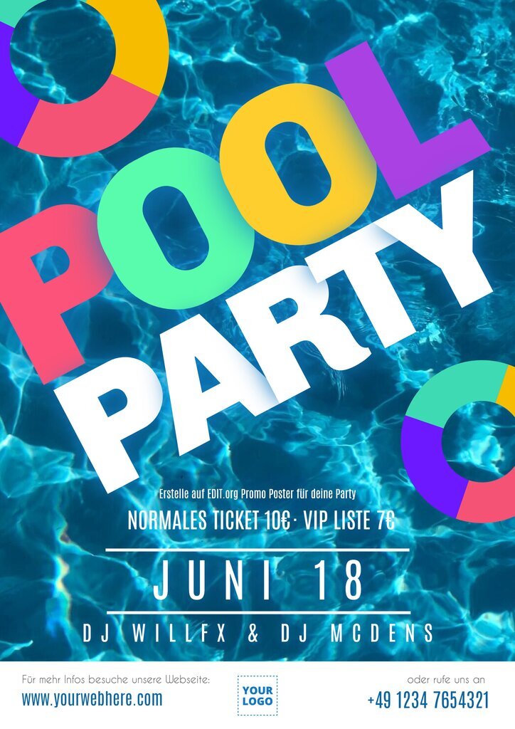 Promo Poster für deine Pool Party online bearbeiten
