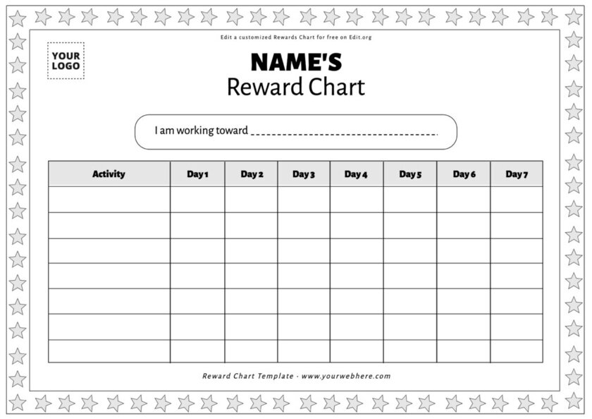 Printable blank class reward chart template
